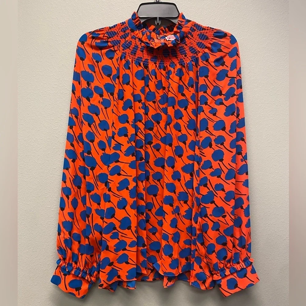 NWOT KATE SPADE Poetic Floral Smocked High-Neck Top Size Large